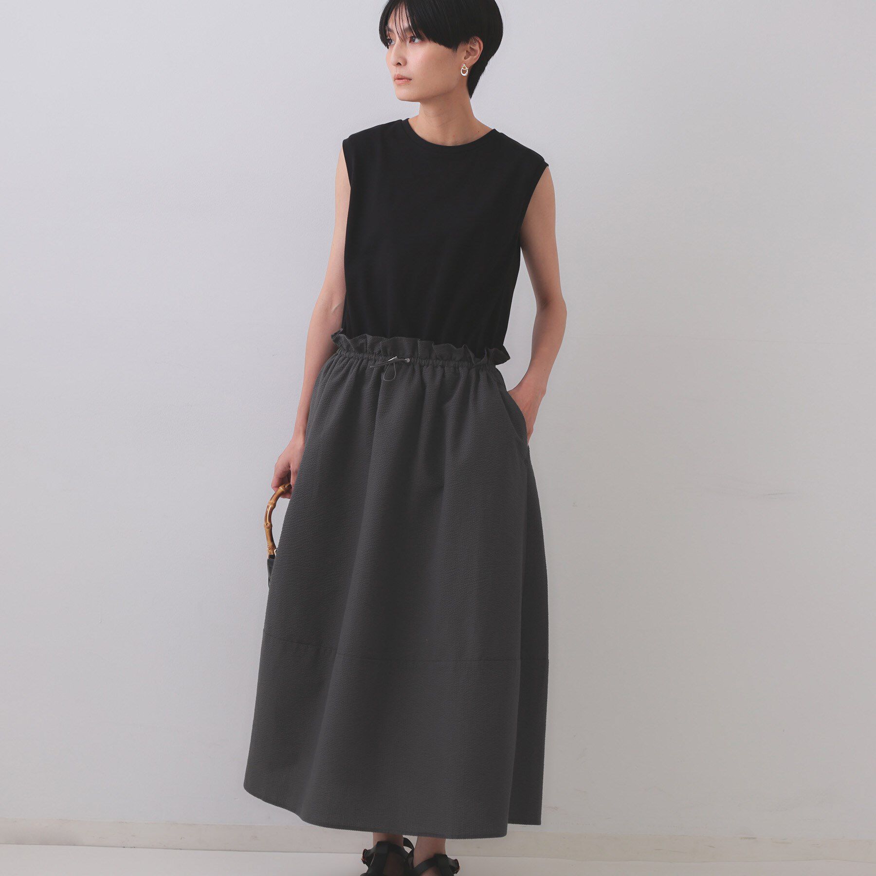 OPAQUE.CLIP「配色サッカードッキングワンピース【洗濯機洗い可】」|ワンピース|