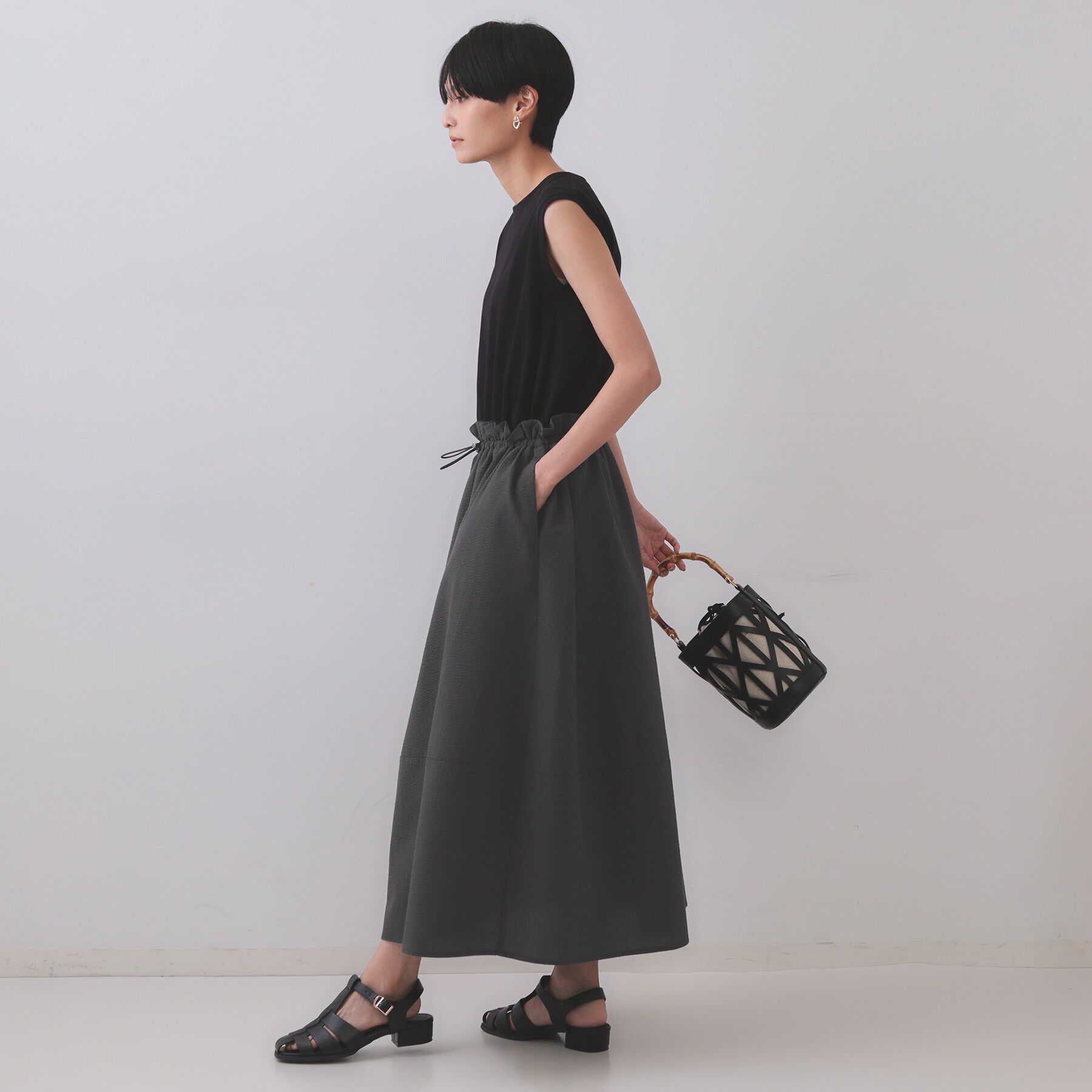 OPAQUE.CLIP「配色サッカードッキングワンピース【洗濯機洗い可】」|ワンピース|