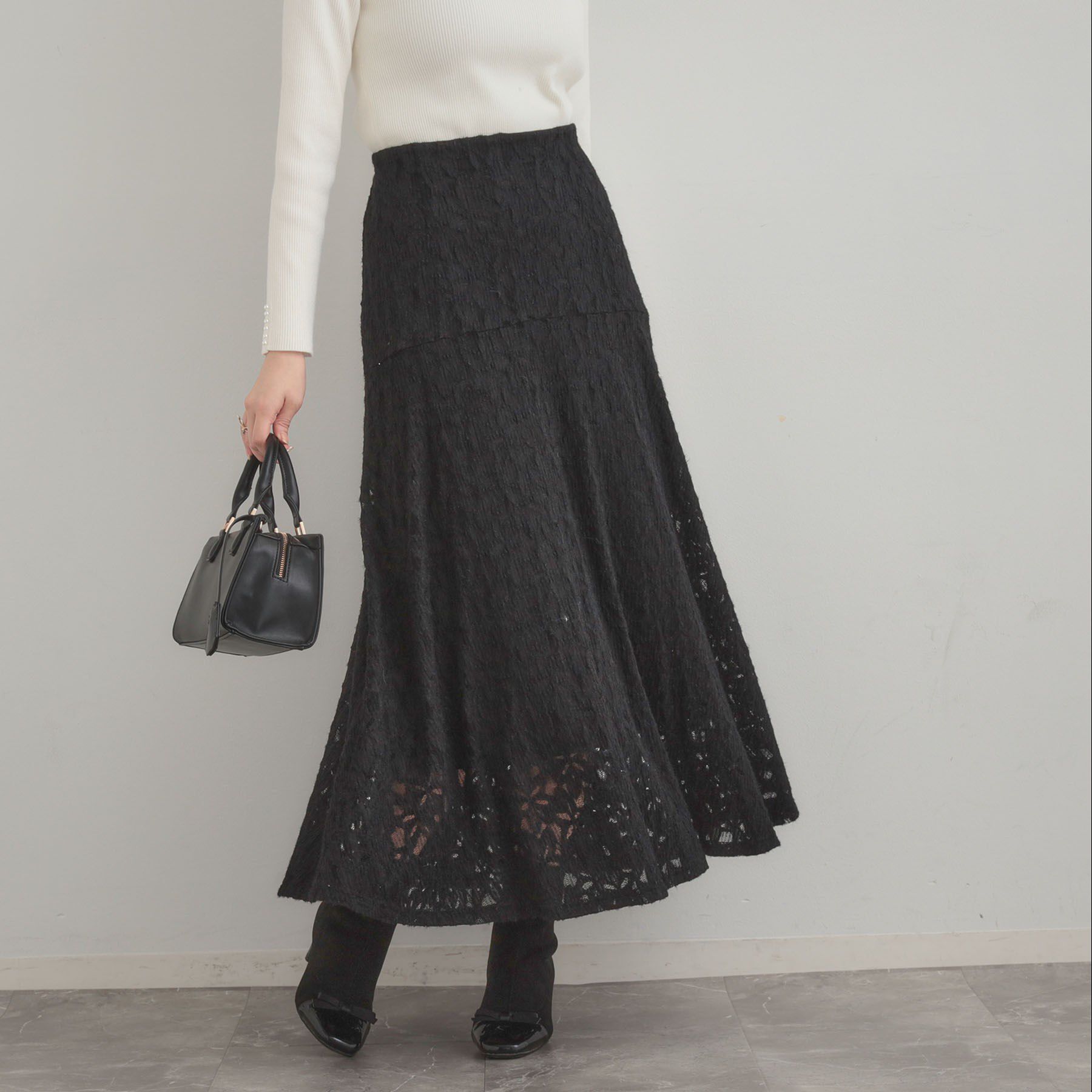 Couture broach「起毛フラワーレーススカート」|スカート|ブラック(019)