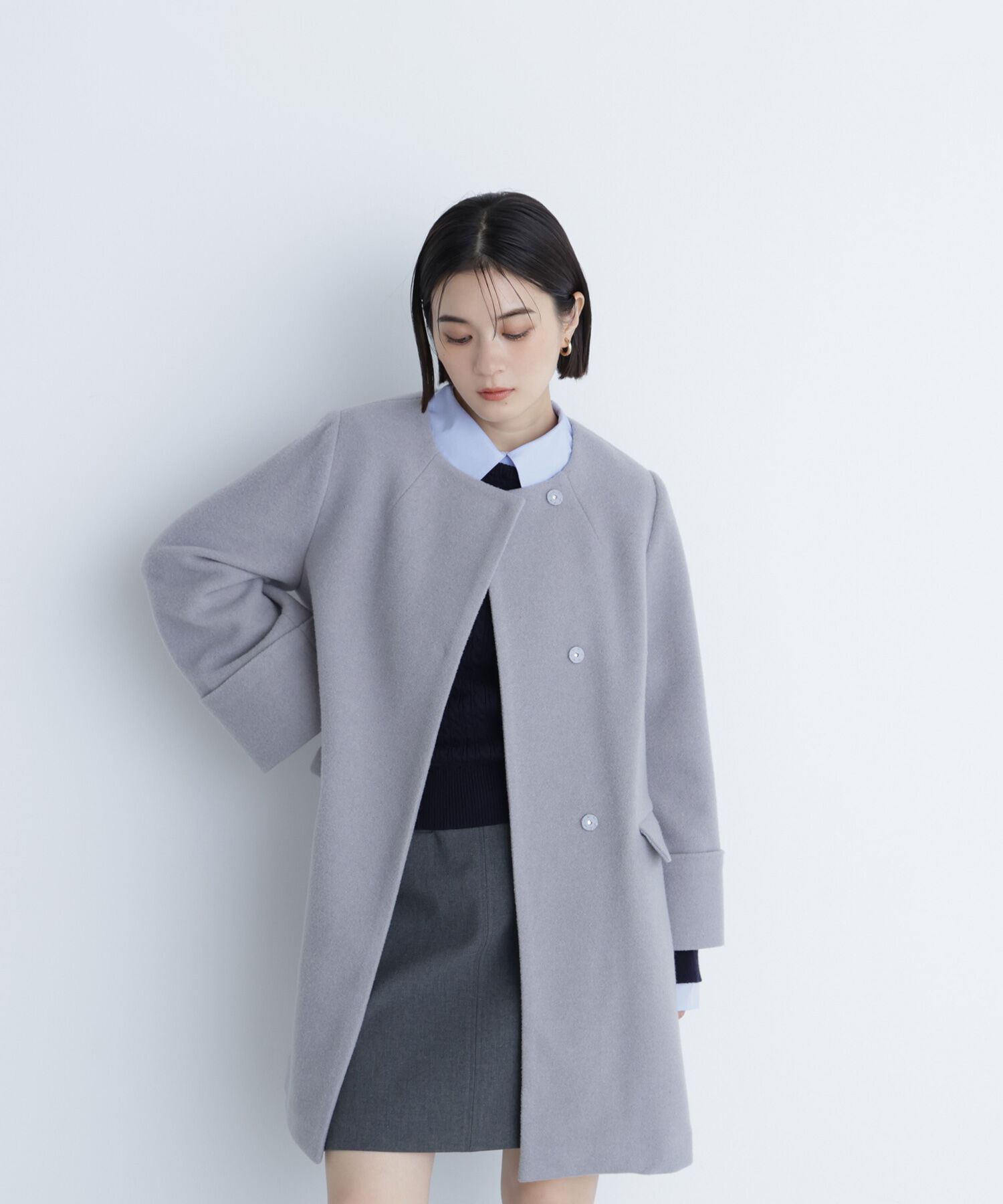  「ノーカラーミドルコート」|ブルゾン・スタジャン|