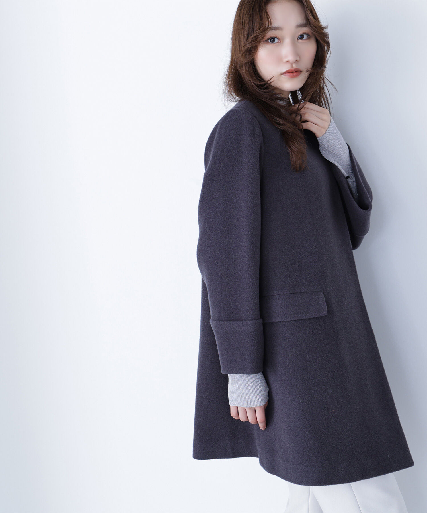  「ノーカラーミドルコート」|ブルゾン・スタジャン|