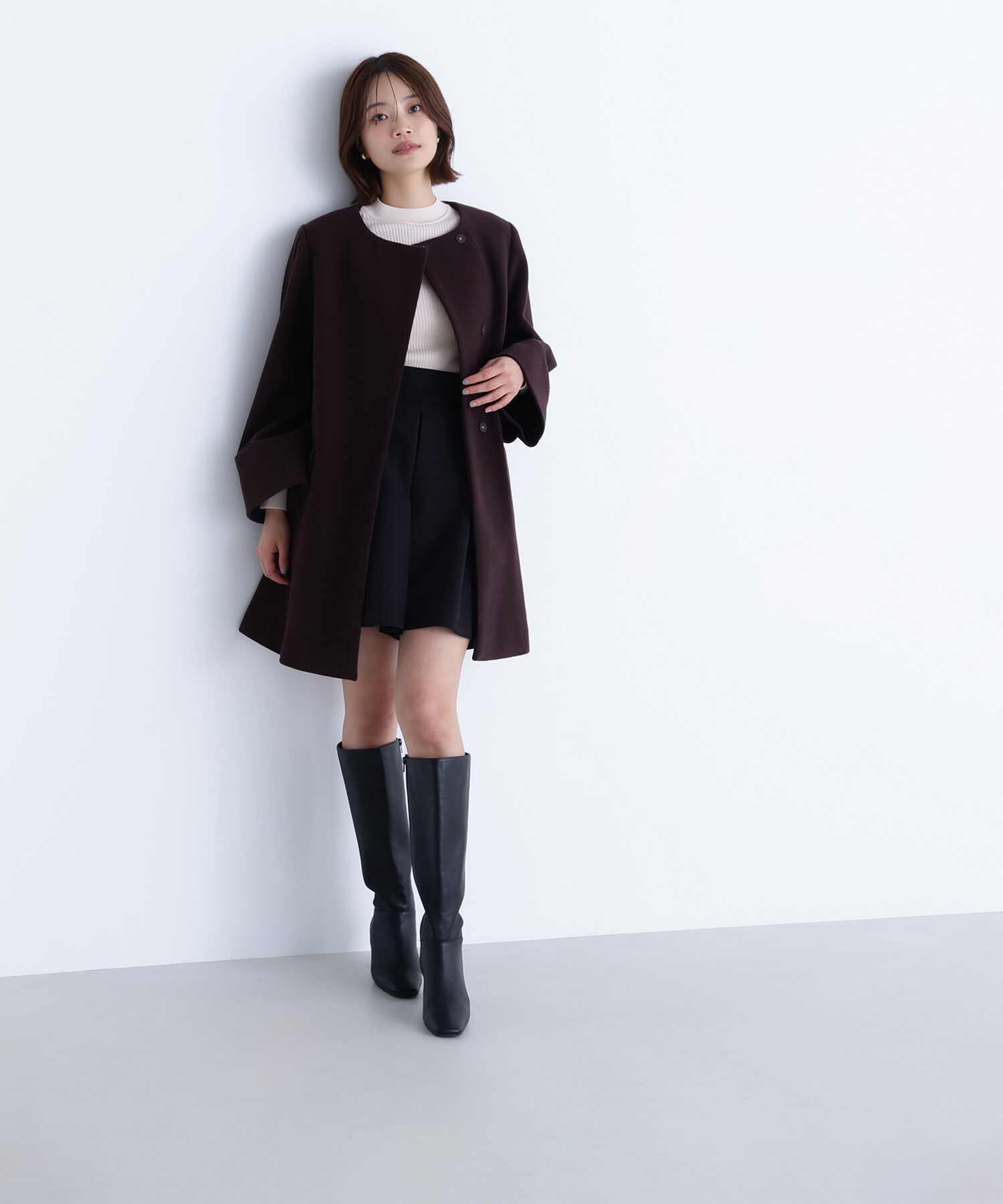  「ノーカラーミドルコート」|ブルゾン・スタジャン|