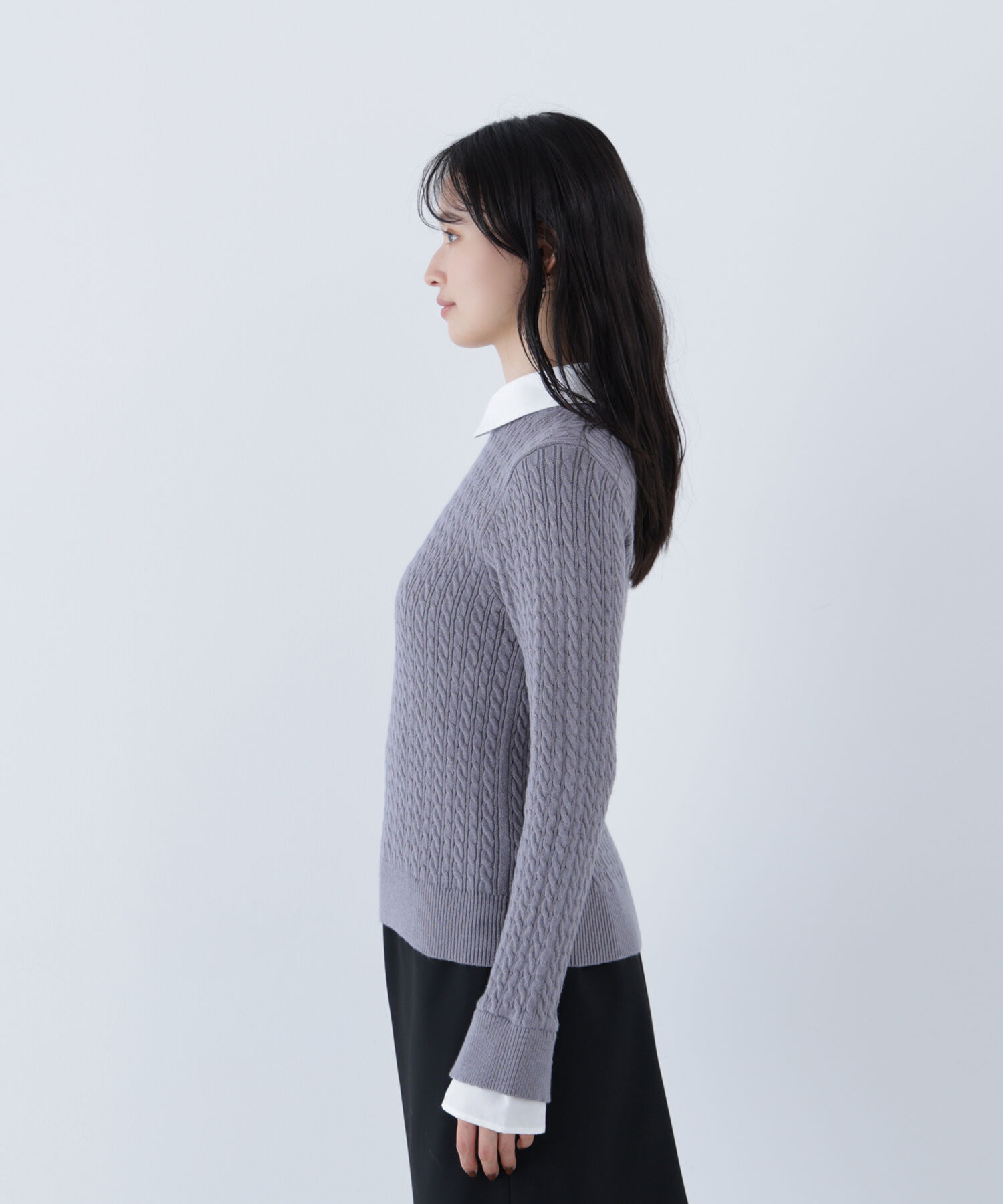  「シャツカラードッキングケーブルニット」|ニット・セーター|