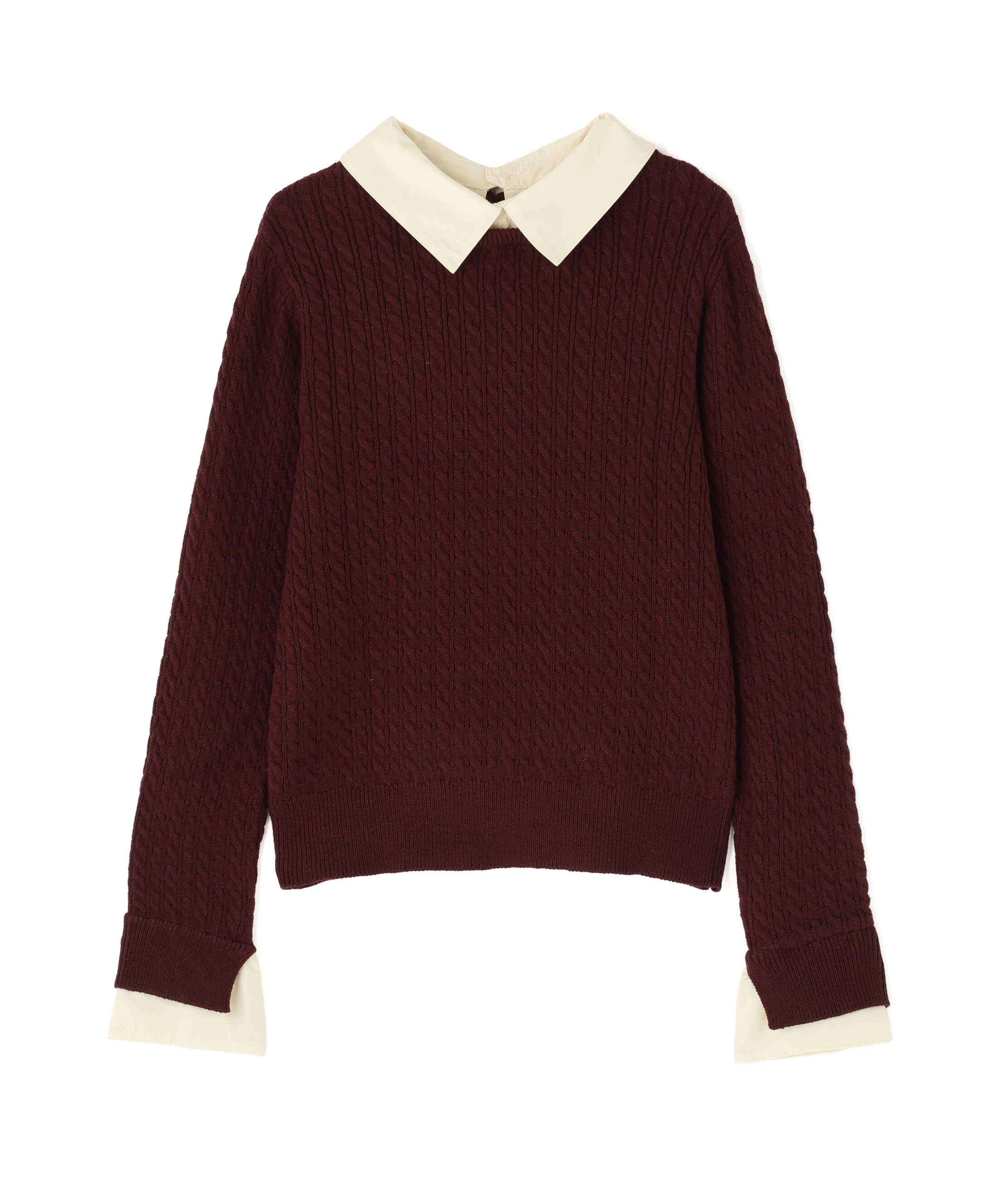  「シャツカラードッキングケーブルニット」|ニット・セーター|