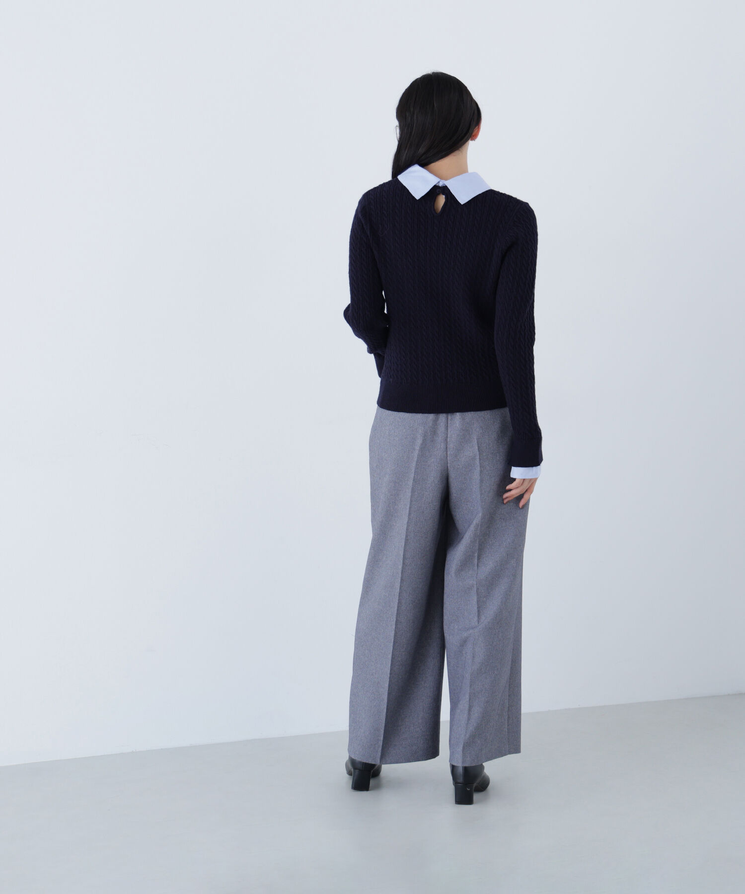  「シャツカラードッキングケーブルニット」|ニット・セーター|