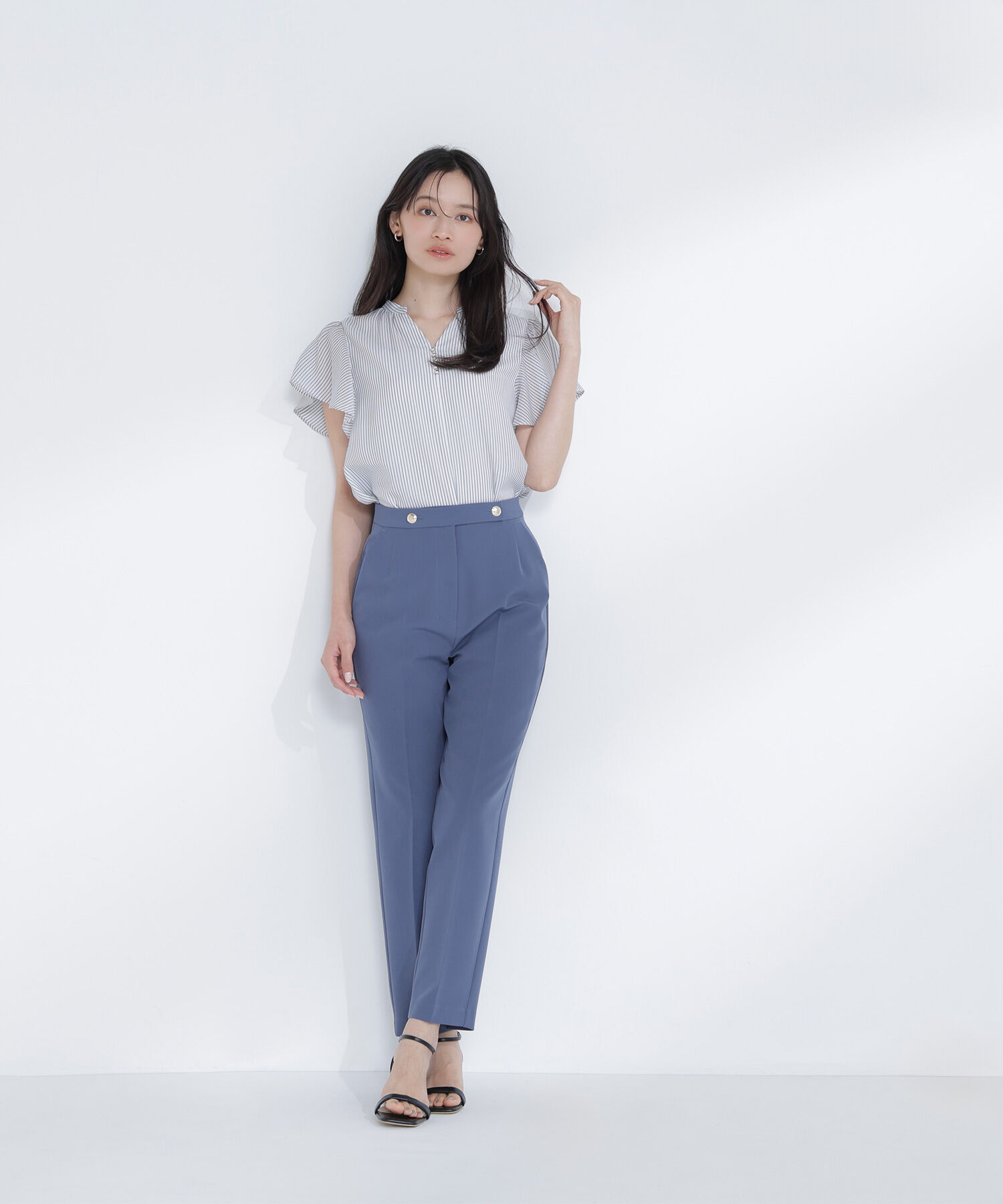  「＜骨格ストレート＞メタルポイントアンクルパンツ」|その他|ダークブルー1