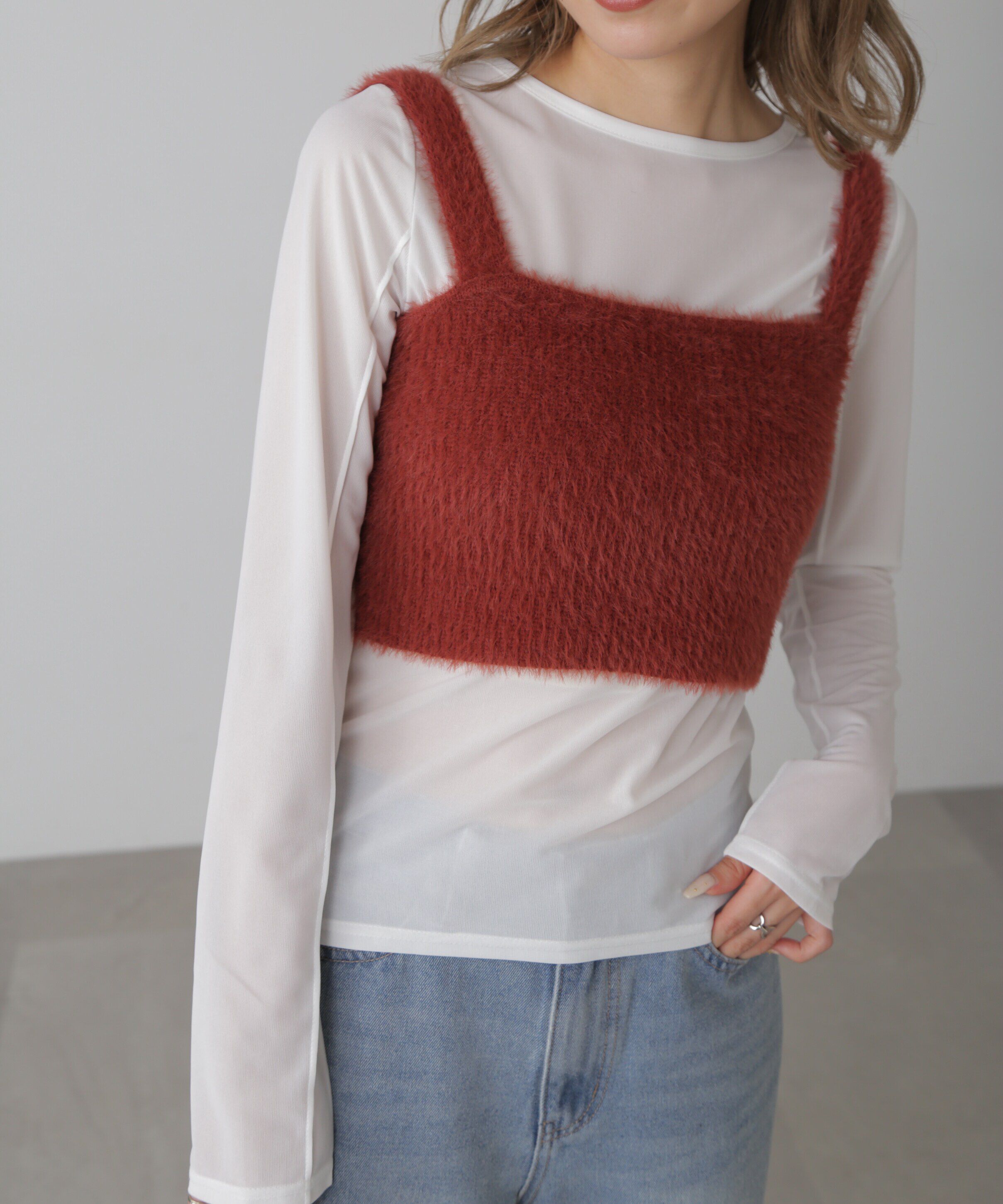  「シャギービスチェ」|ニット・セーター|ブラウン