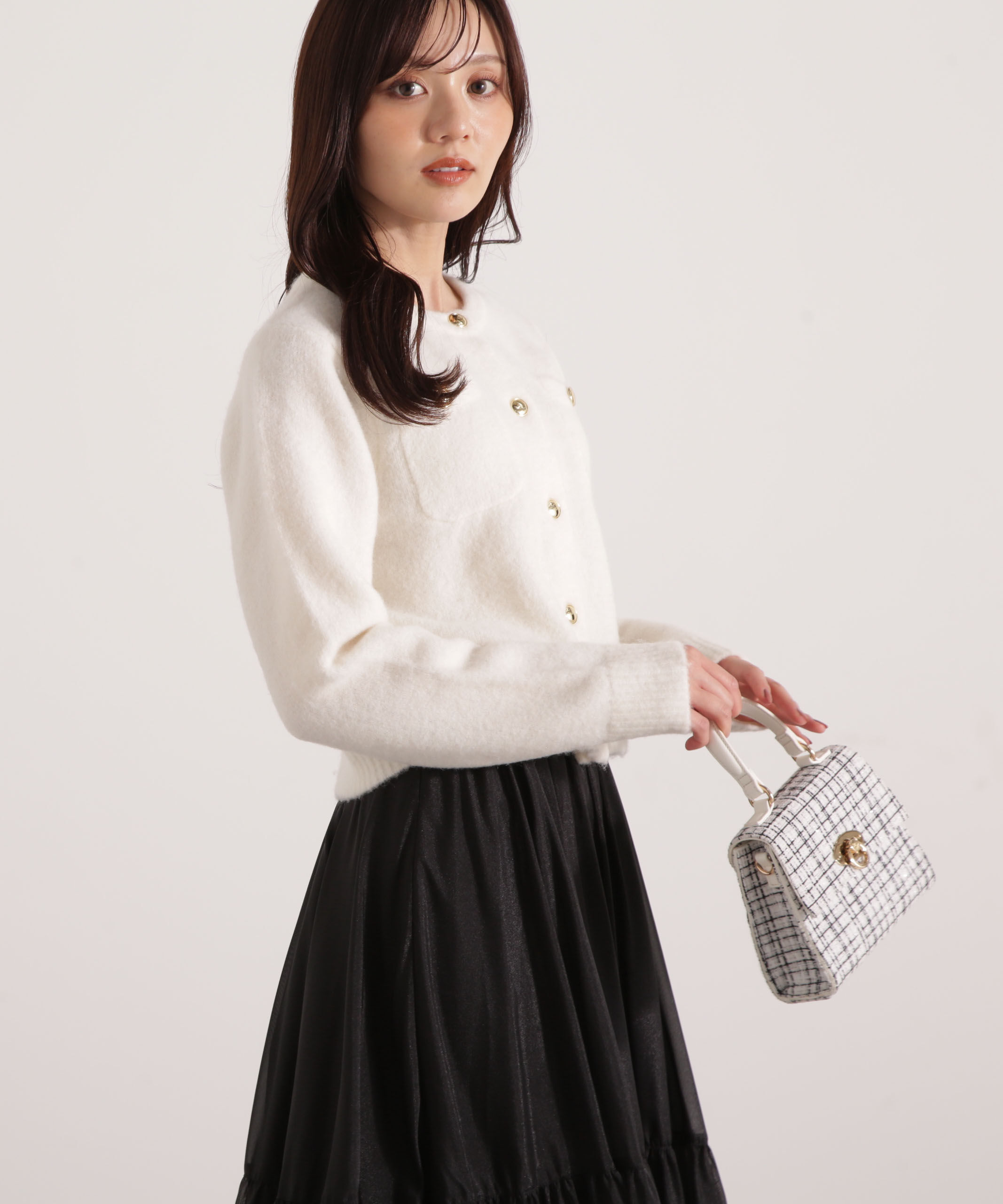 PROPORTION BODY DRESSING「釦POINTウール混カーディガン 25AW」|カーディガン|