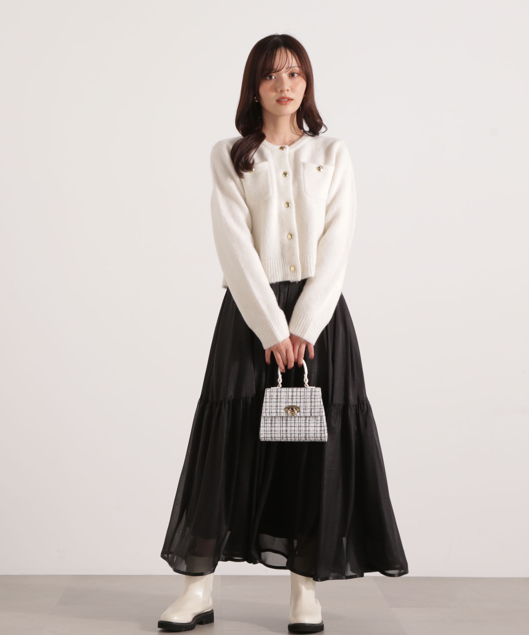 PROPORTION BODY DRESSING「釦POINTウール混カーディガン 25AW」|カーディガン|