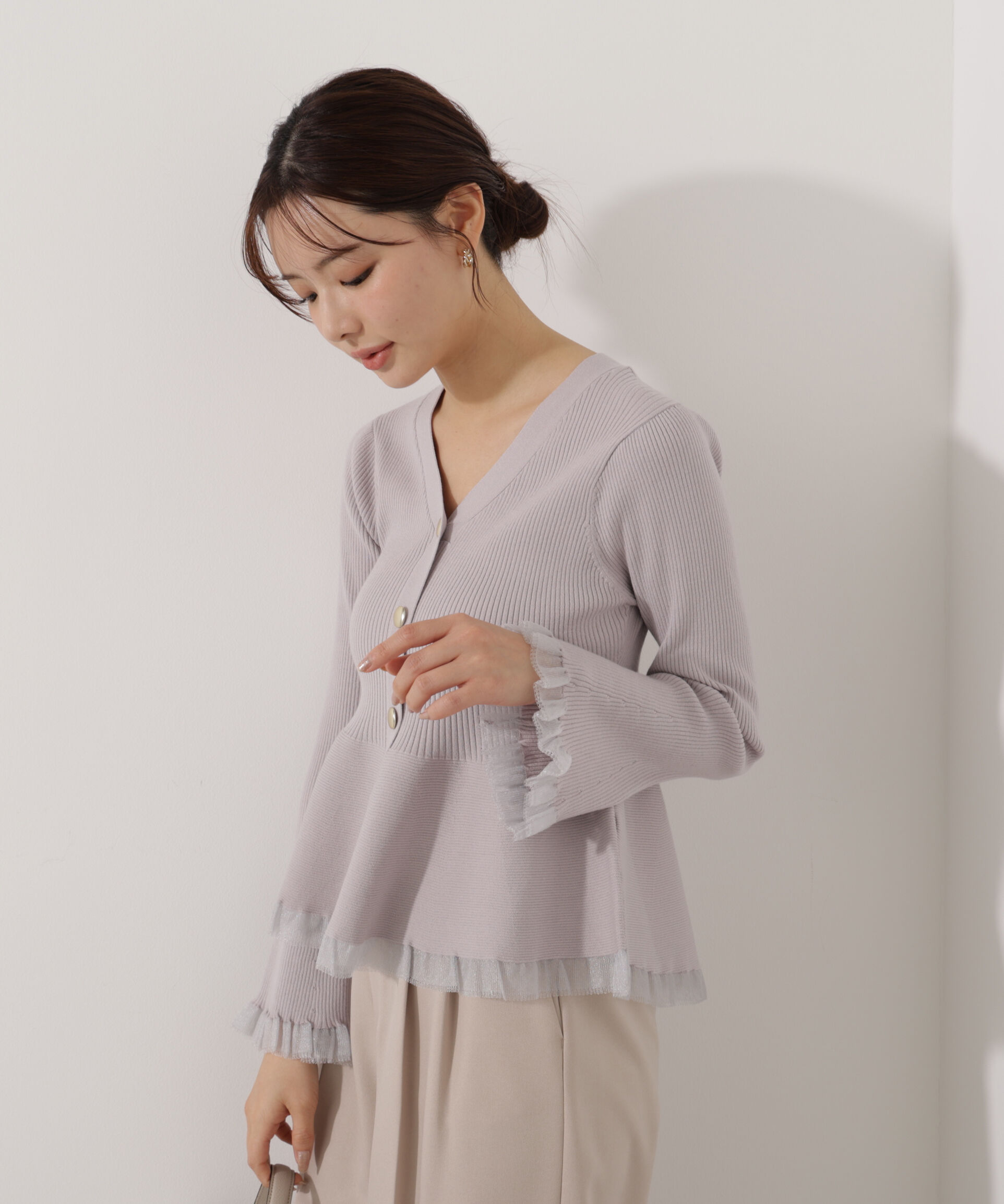 PROPORTION BODY DRESSING「シアー切替ペプラムニット　26SS」|ニット・セーター|