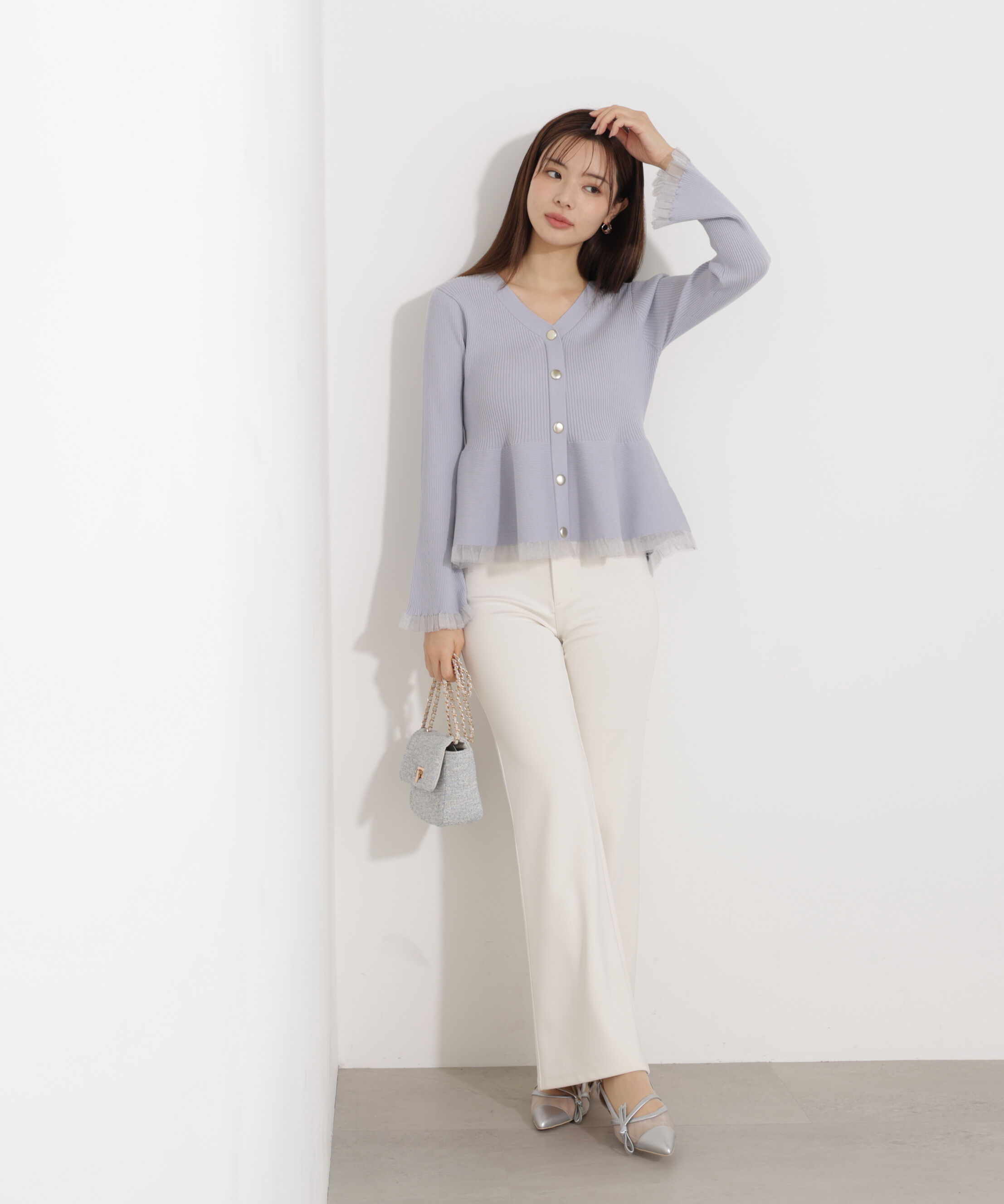 PROPORTION BODY DRESSING「シアー切替ペプラムニット　26SS」|ニット・セーター|