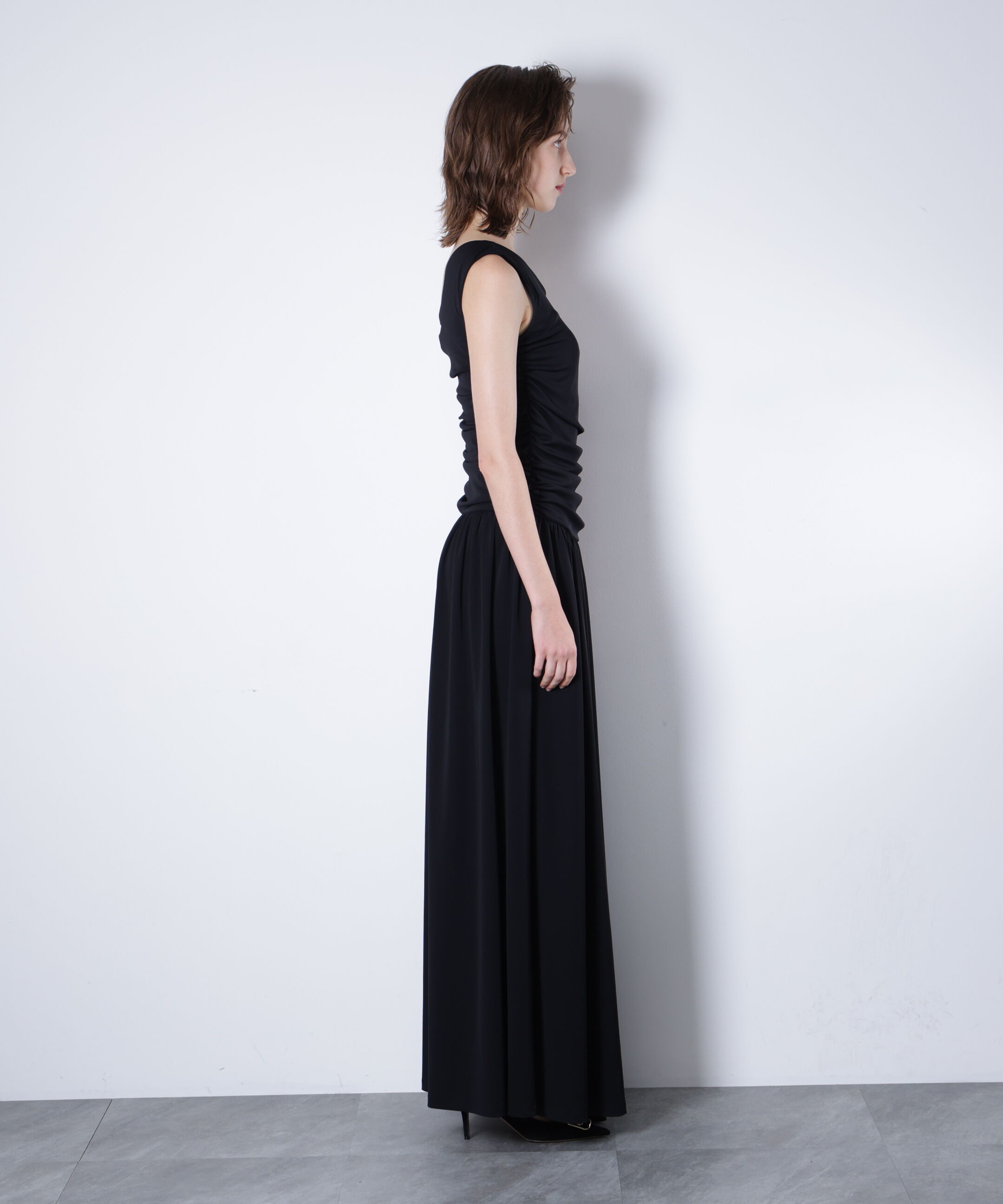  「ワンショルダーシャーリングドレス_」|ワンピース|