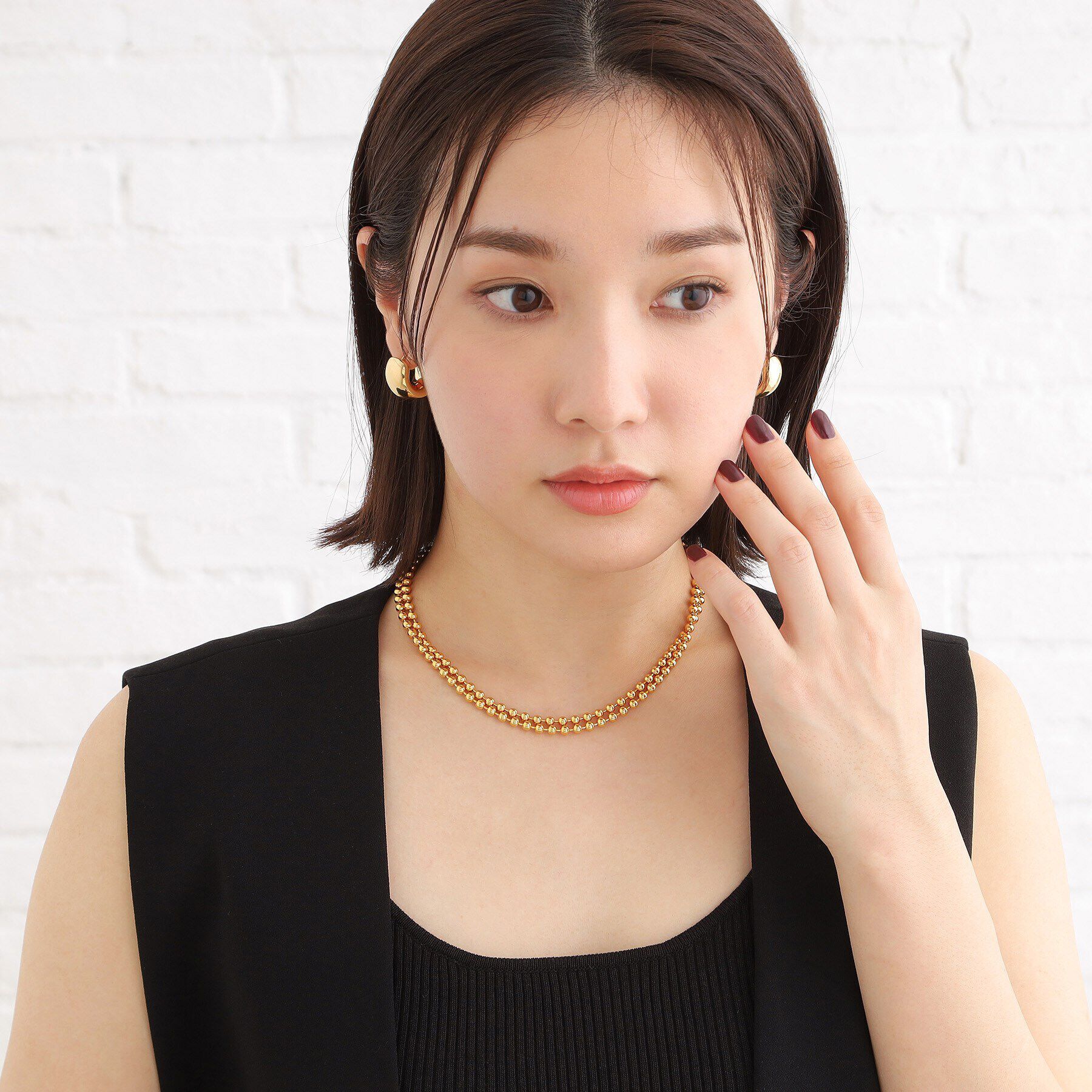 COCOSHNIK ONKITSCH「シルバー ボールチェーン ラリエット ネックレス GP」|ネックレス|