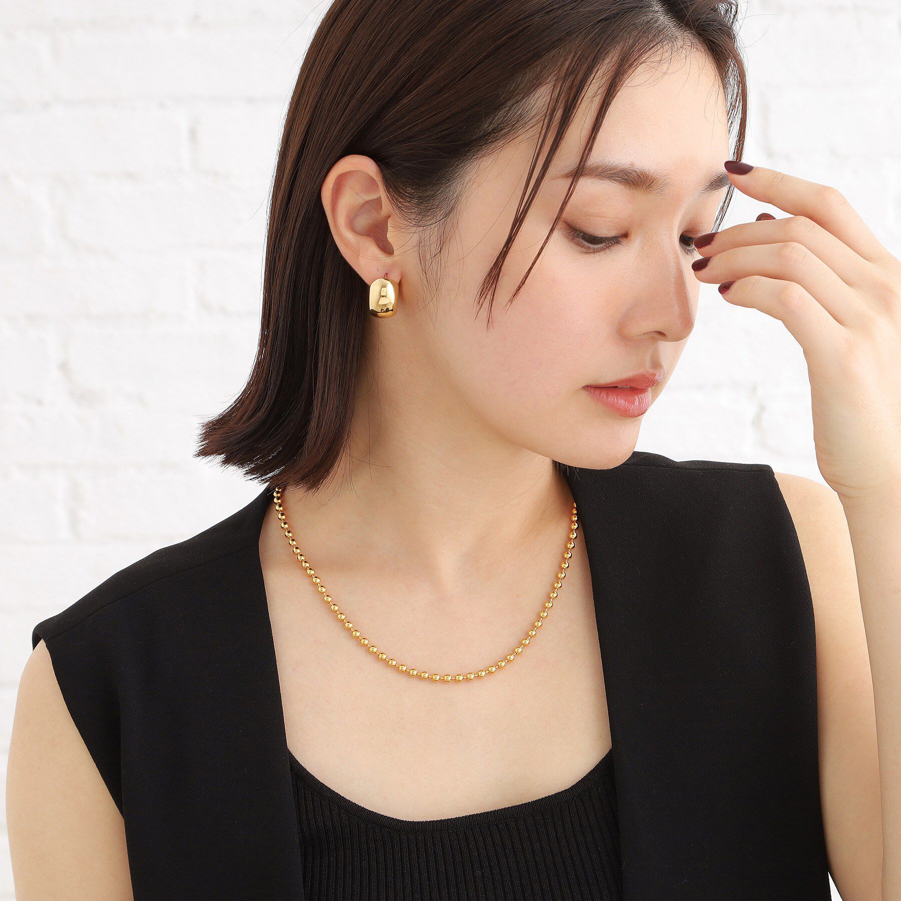 COCOSHNIK ONKITSCH「シルバー ボールチェーン ラリエット ネックレス GP」|ネックレス|