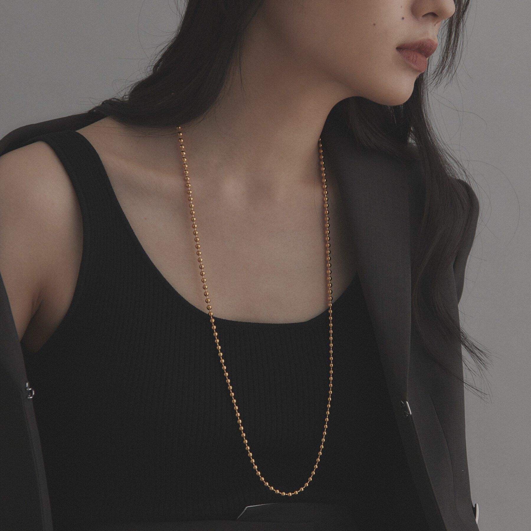 COCOSHNIK ONKITSCH「シルバー ボールチェーン ラリエット ネックレス GP」|ネックレス|