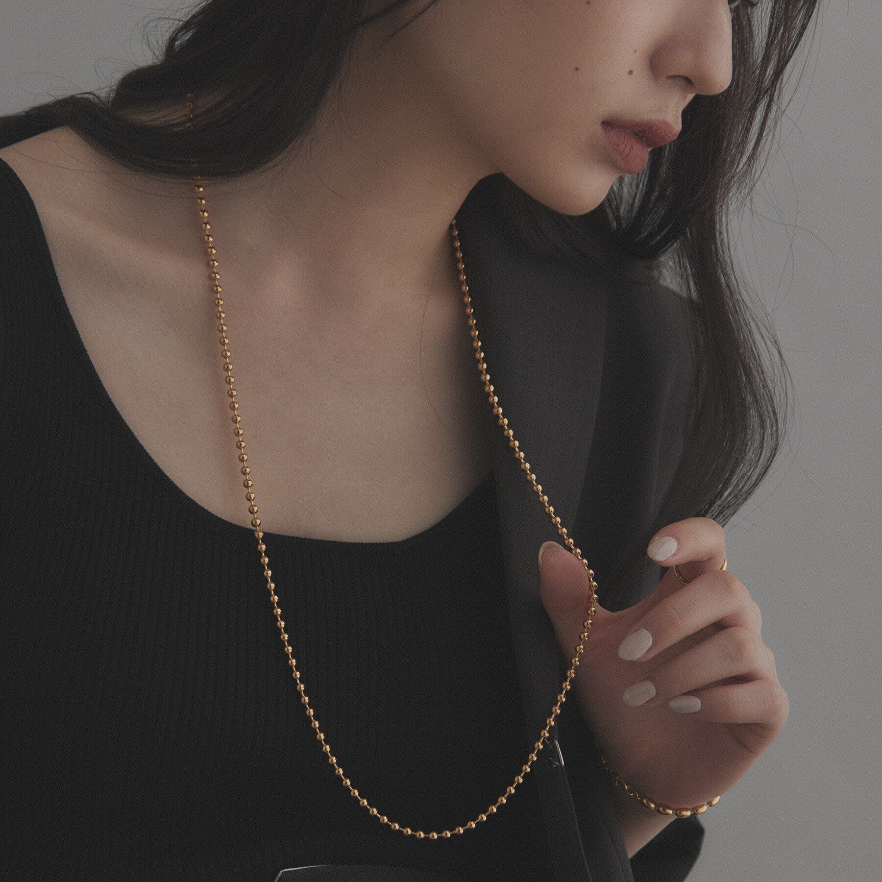 COCOSHNIK ONKITSCH「シルバー ボールチェーン ラリエット ネックレス GP」|ネックレス|