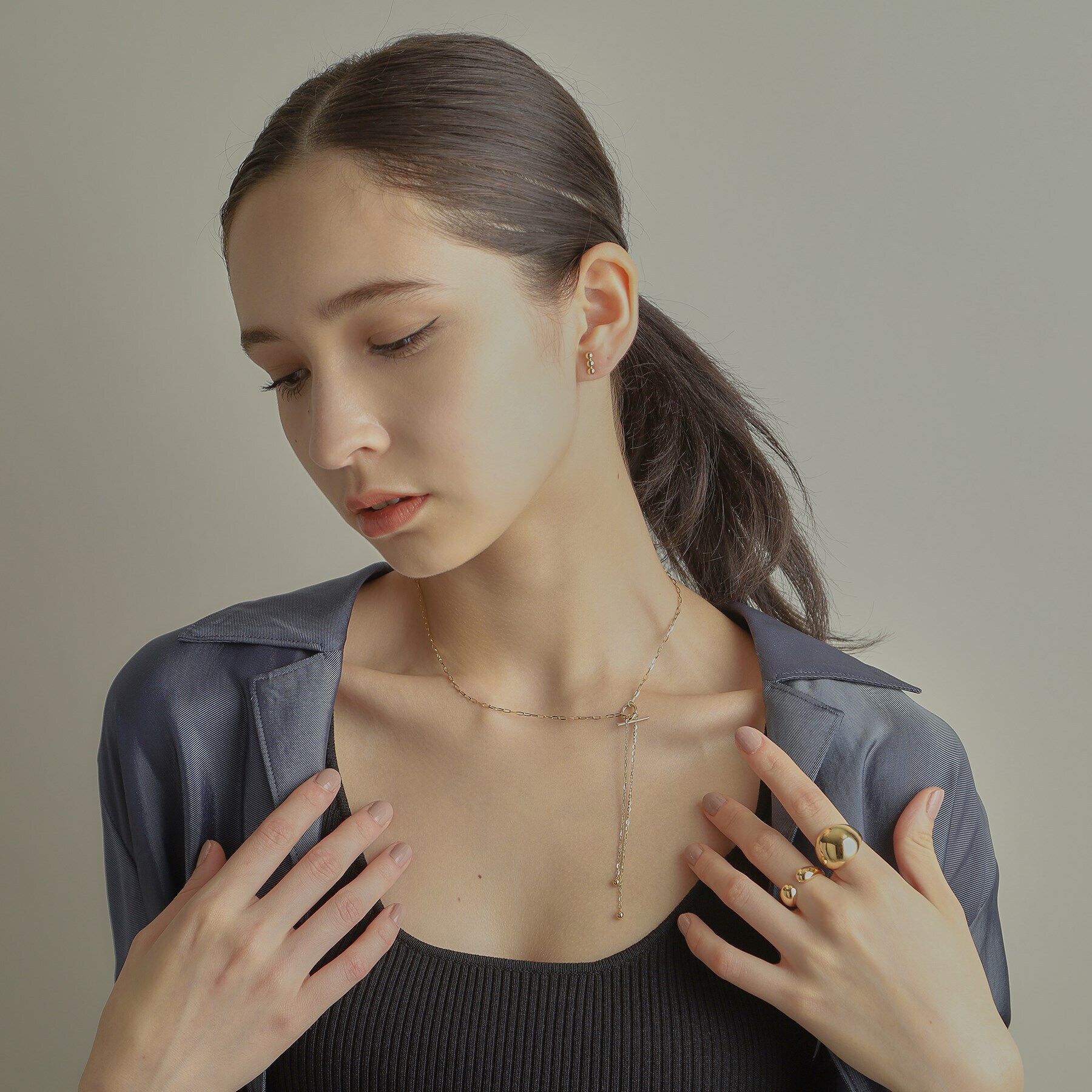 COCOSHNIK「K10アズキミックスチェーンマンテル ネックレス」|ネックレス|