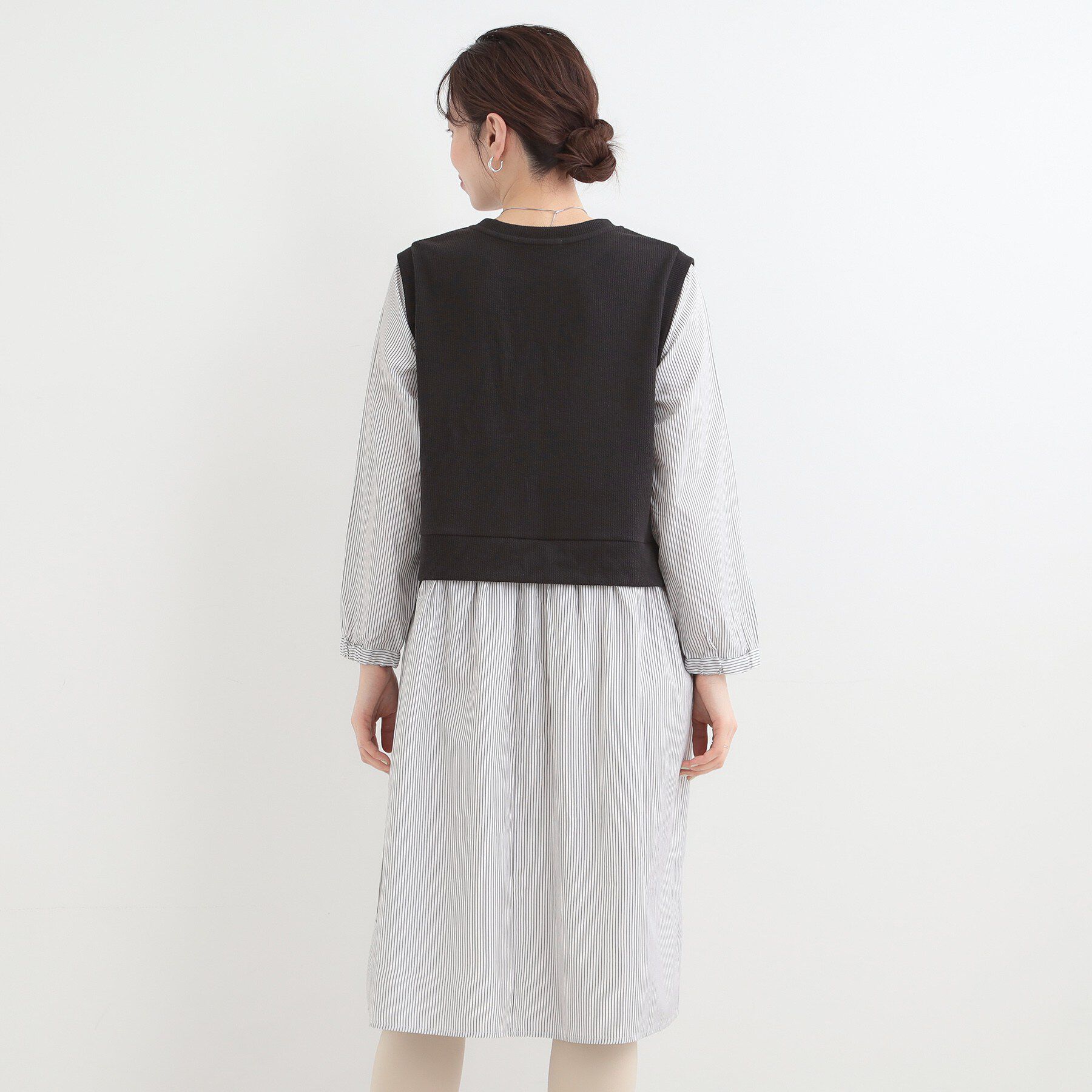 SHOO･LA･RUE「【S-LL/体型カバー】ストライプ柄ドッキングワンピース」|ワンピース|