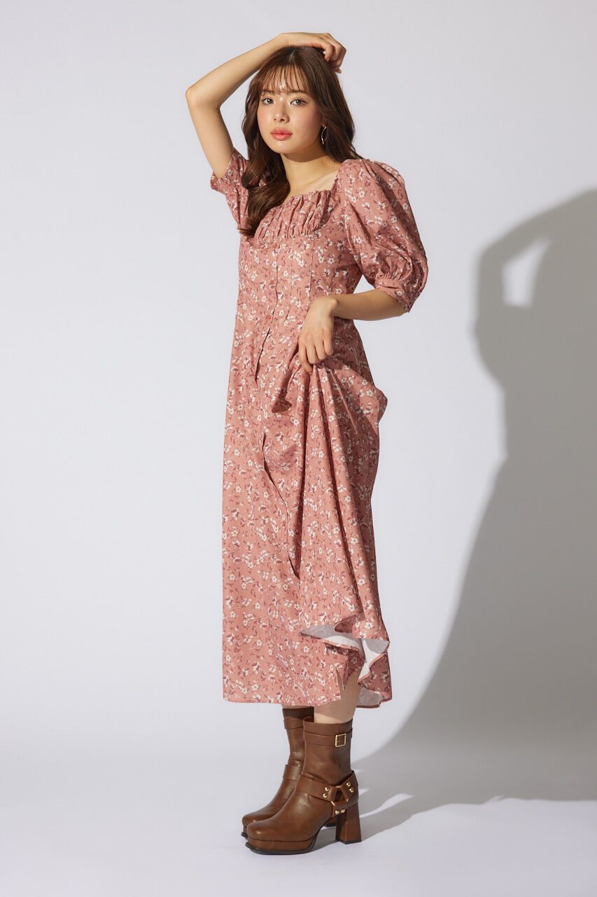 rienda「バストギャザーデザインフレアワンピース」|ワンピース|