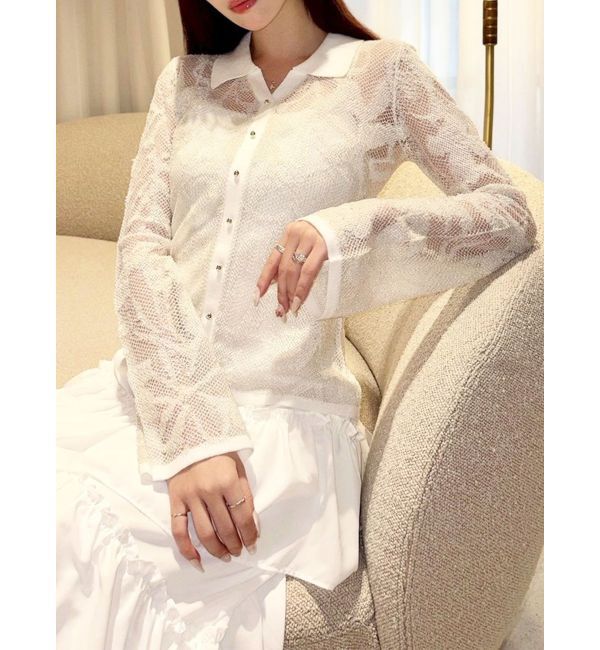 RESEXXY「シアーポロニットトップス」|ニット・セーター|アイボリー