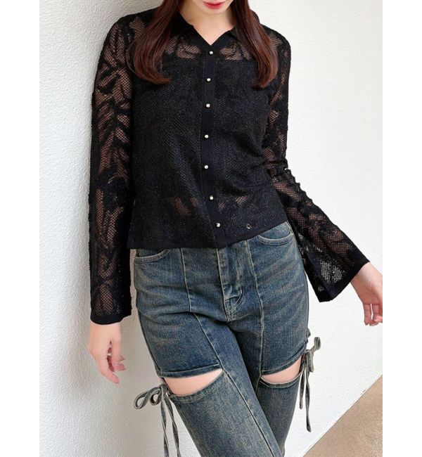 RESEXXY「シアーポロニットトップス」|ニット・セーター|ブラック