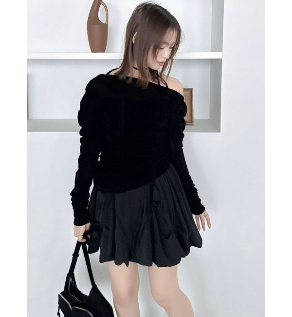 dazzlin「アシメギャザーシアーベロアカットソー」|Tシャツ・カットソー|