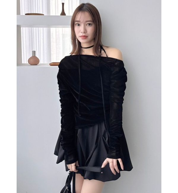 dazzlin「アシメギャザーシアーベロアカットソー」|Tシャツ・カットソー|