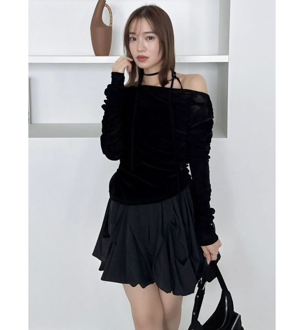 dazzlin「アシメギャザーシアーベロアカットソー」|Tシャツ・カットソー|