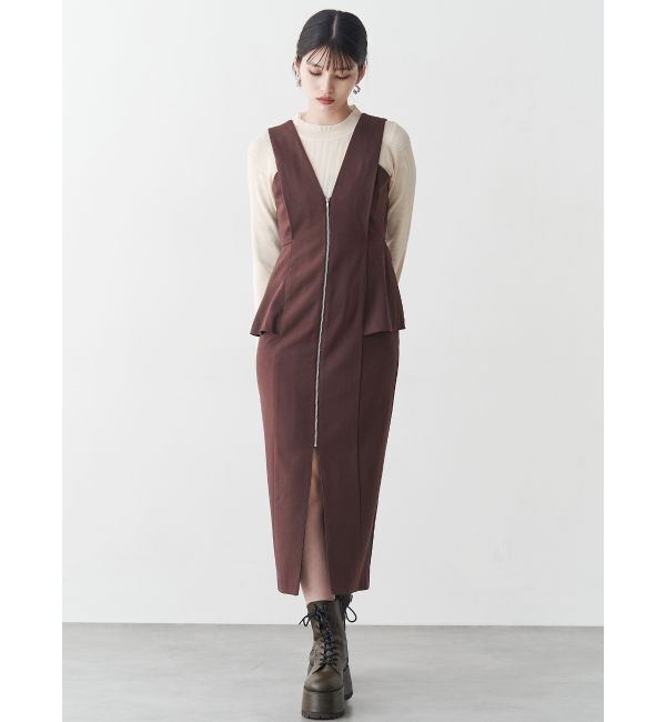 MURUA「フロントZIPペプラムジャンパースカート」|ジャンパースカート|