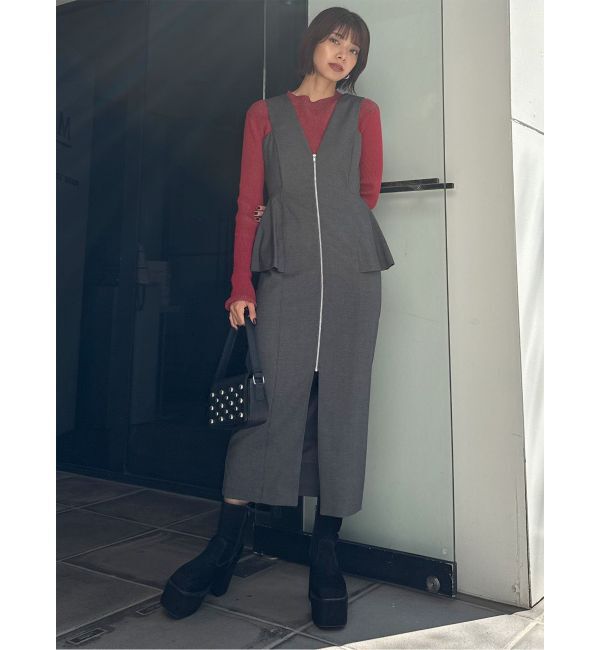 MURUA「フロントZIPペプラムジャンパースカート」|ジャンパースカート|