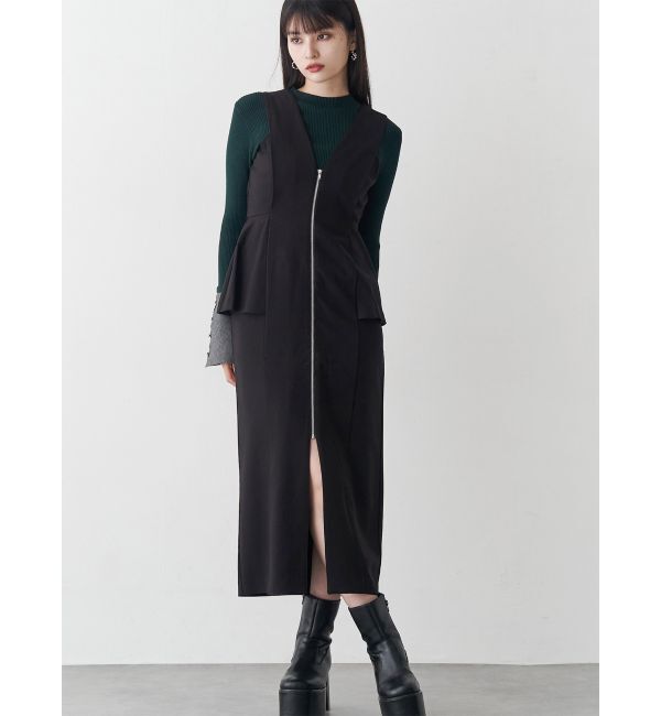 MURUA「フロントZIPペプラムジャンパースカート」|ジャンパースカート|ブラック
