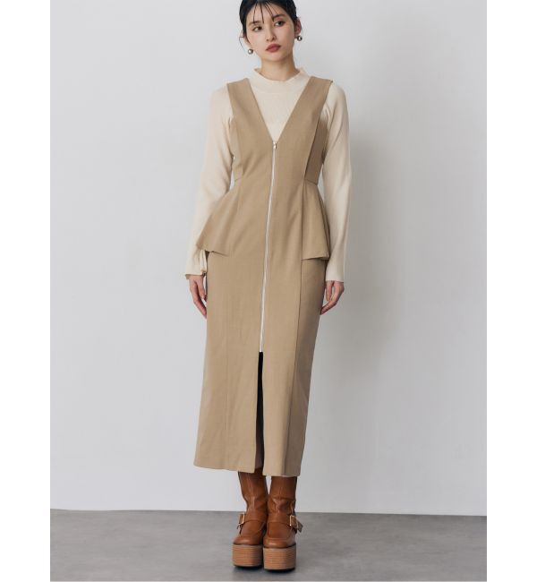 MURUA「フロントZIPペプラムジャンパースカート」|ジャンパースカート|ベージュ