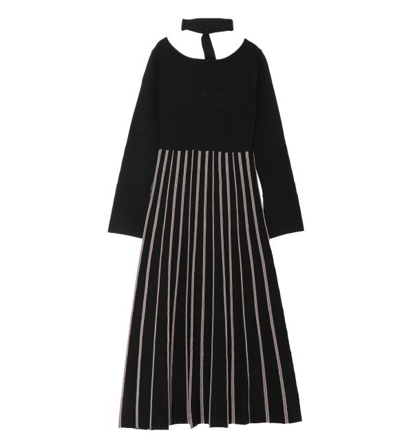 LAGUNAMOON「ストライプフレアニットワンピース」|ワンピース|ブラック