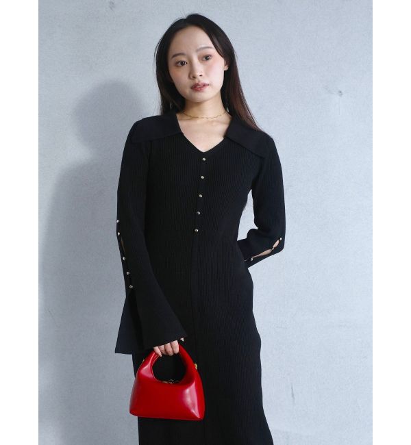 LAGUNAMOON「ビックカラーメタルボタンワンピース」|ワンピース|ブラック