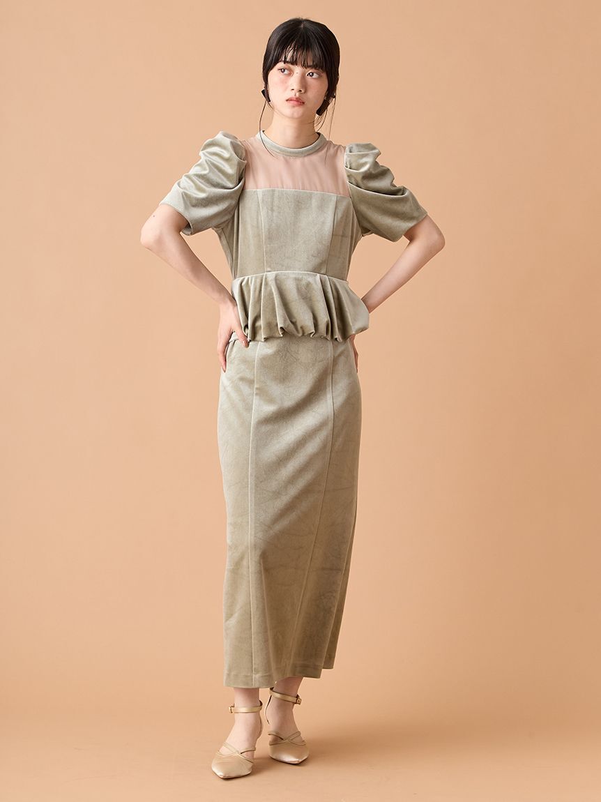 LILY BROWN「ペプラムベロアドレス」|ドレス|