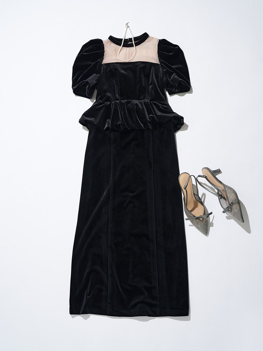 LILY BROWN「ペプラムベロアドレス」|ドレス|