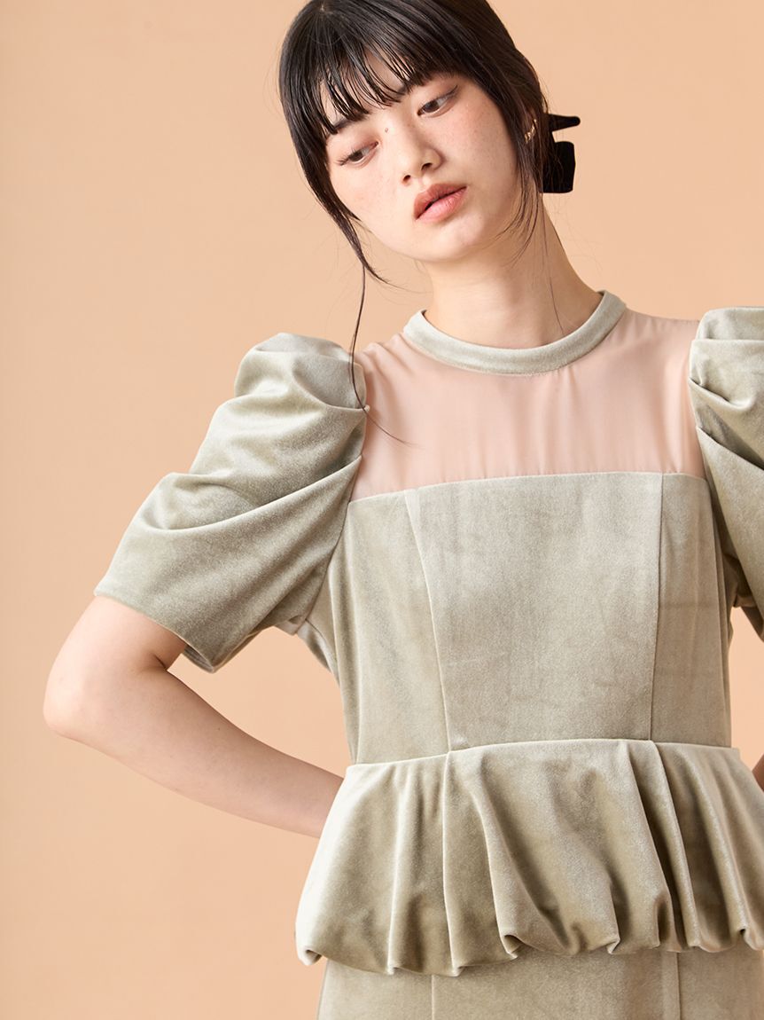 LILY BROWN「ペプラムベロアドレス」|ドレス|