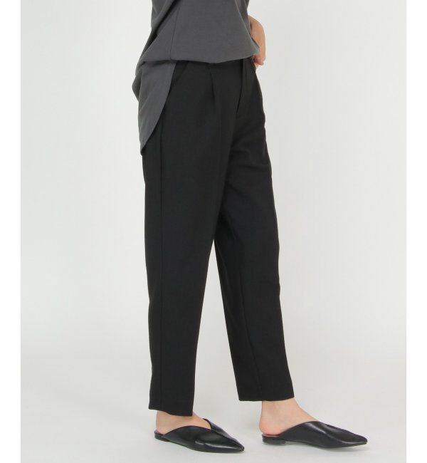 ikka「ウーリッシュフラノテーパードパンツ」|その他|ブラック