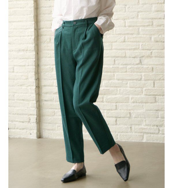 ikka「ウーリッシュフラノテーパードパンツ」|その他|Dkグリーン