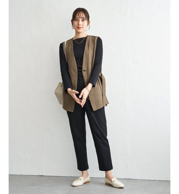 ikka「ノーカラーサイドベルトジレ」|ダウンベスト・ベスト|