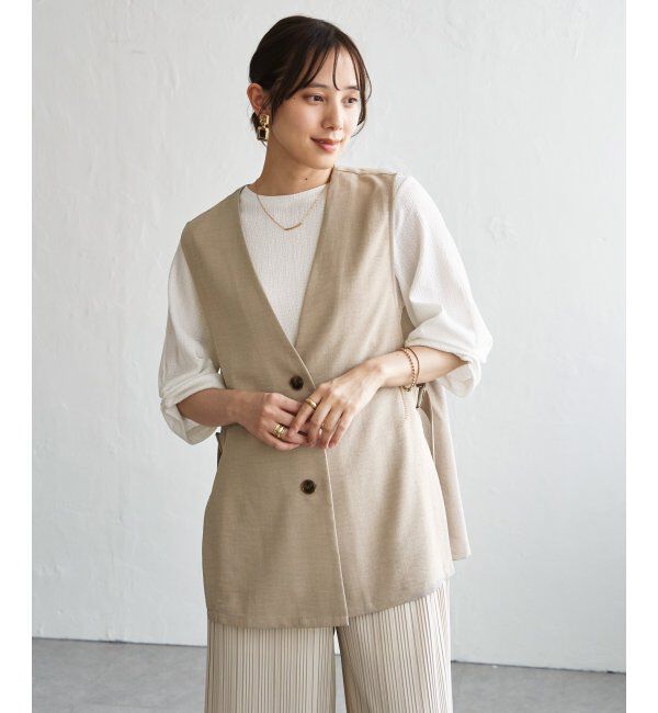 ikka「ノーカラーサイドベルトジレ」|ダウンベスト・ベスト|
