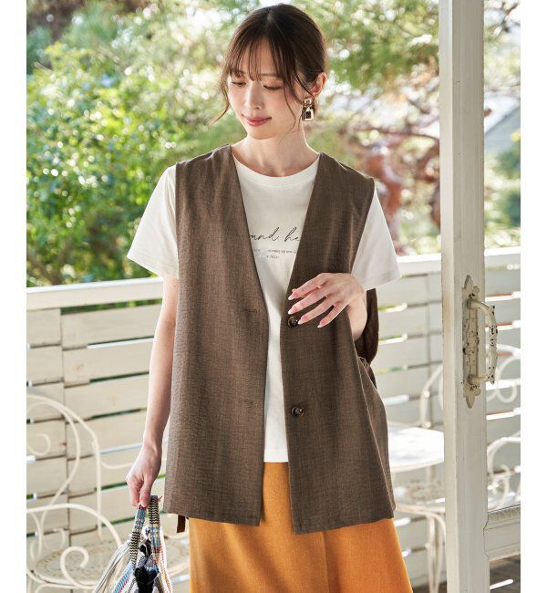 ikka「ノーカラーサイドベルトジレ」|ダウンベスト・ベスト|