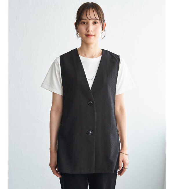 ikka「ノーカラーサイドベルトジレ」|ダウンベスト・ベスト|