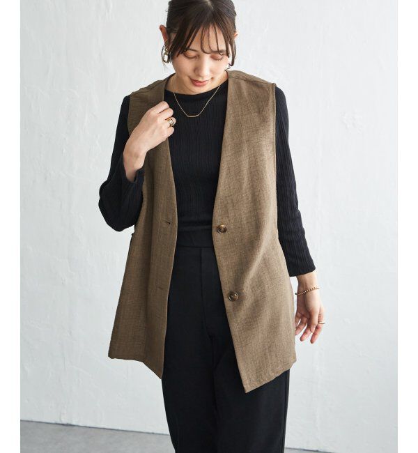 ikka「ノーカラーサイドベルトジレ」|ダウンベスト・ベスト|