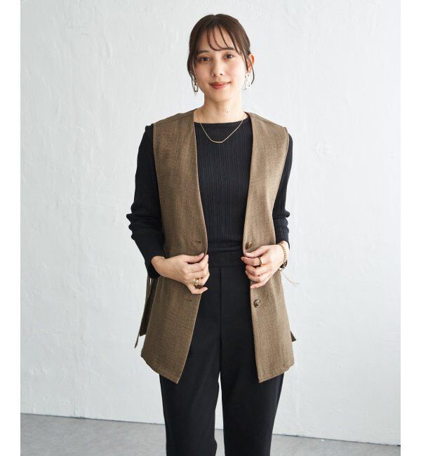 ikka「ノーカラーサイドベルトジレ」|ダウンベスト・ベスト|