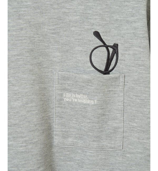 ikka「冷感ポンチメガネ刺繍ポケT」|Tシャツ・カットソー|