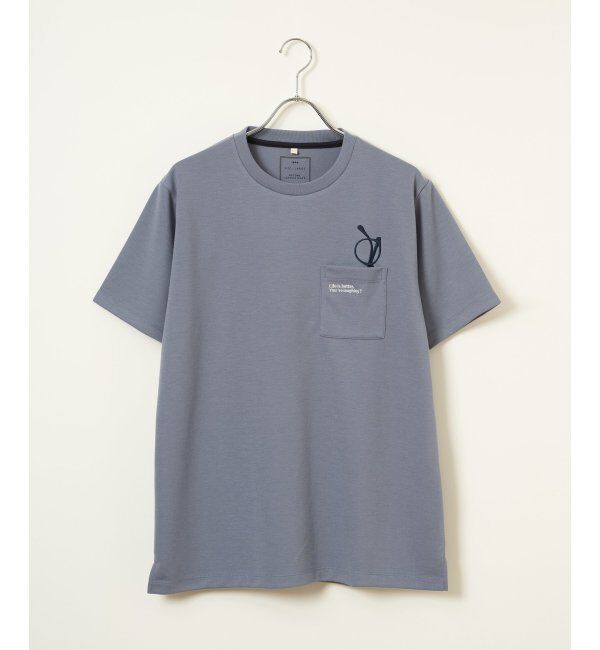 ikka「冷感ポンチメガネ刺繍ポケT」|Tシャツ・カットソー|サックスブルー