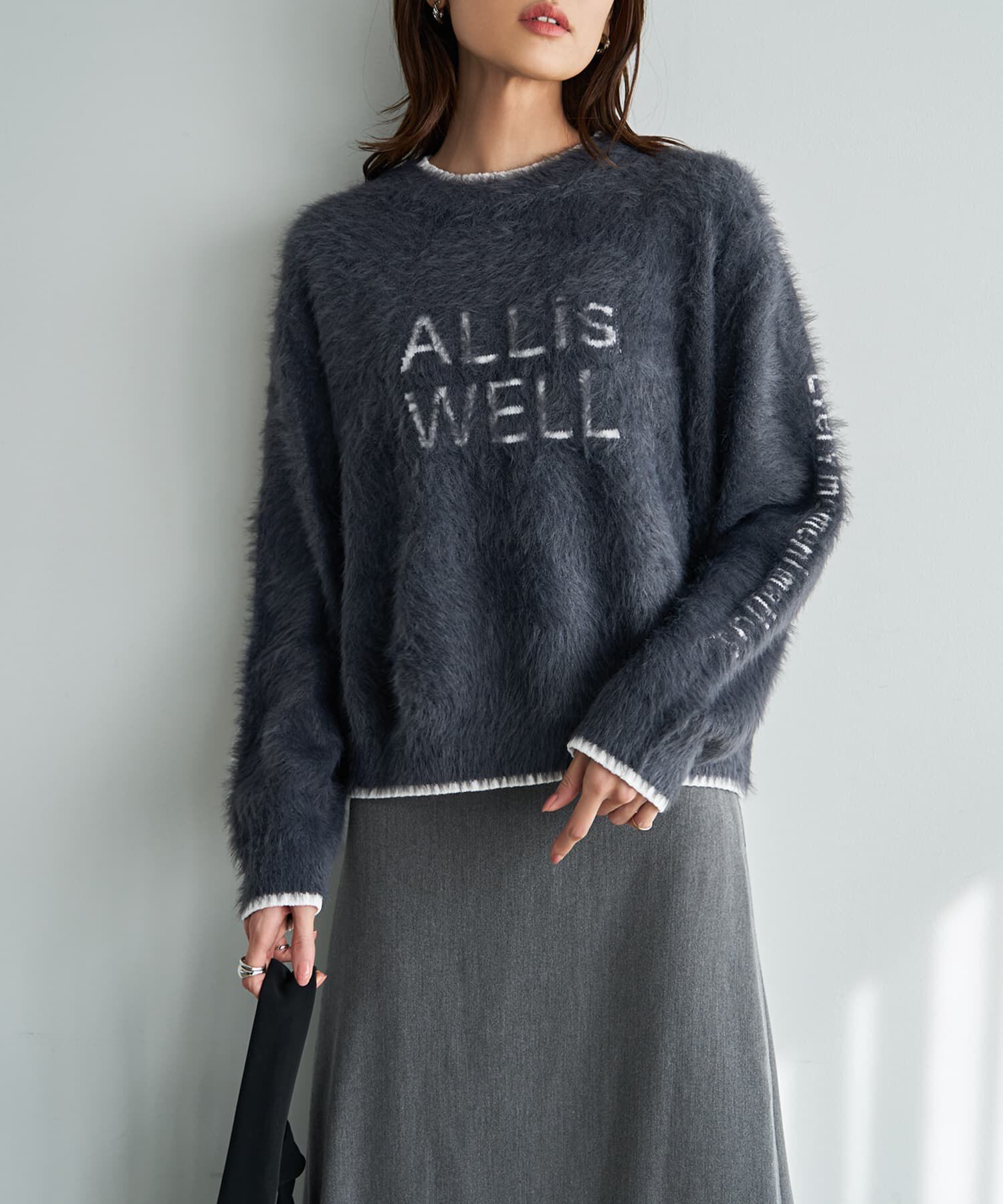 STYLE DELI「【LUXE】レタードしっとりシャギーニット」|ニット・セーター|チャコールグレー