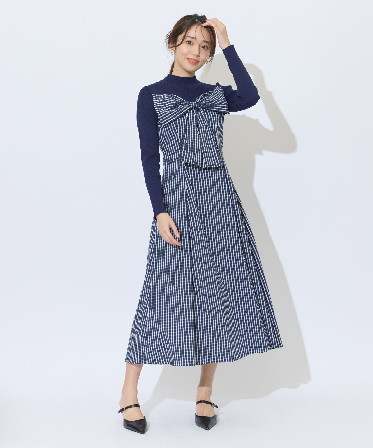 アンドクチュール「ギンガムチェック柄ドッキングワンピース」|ワンピース|