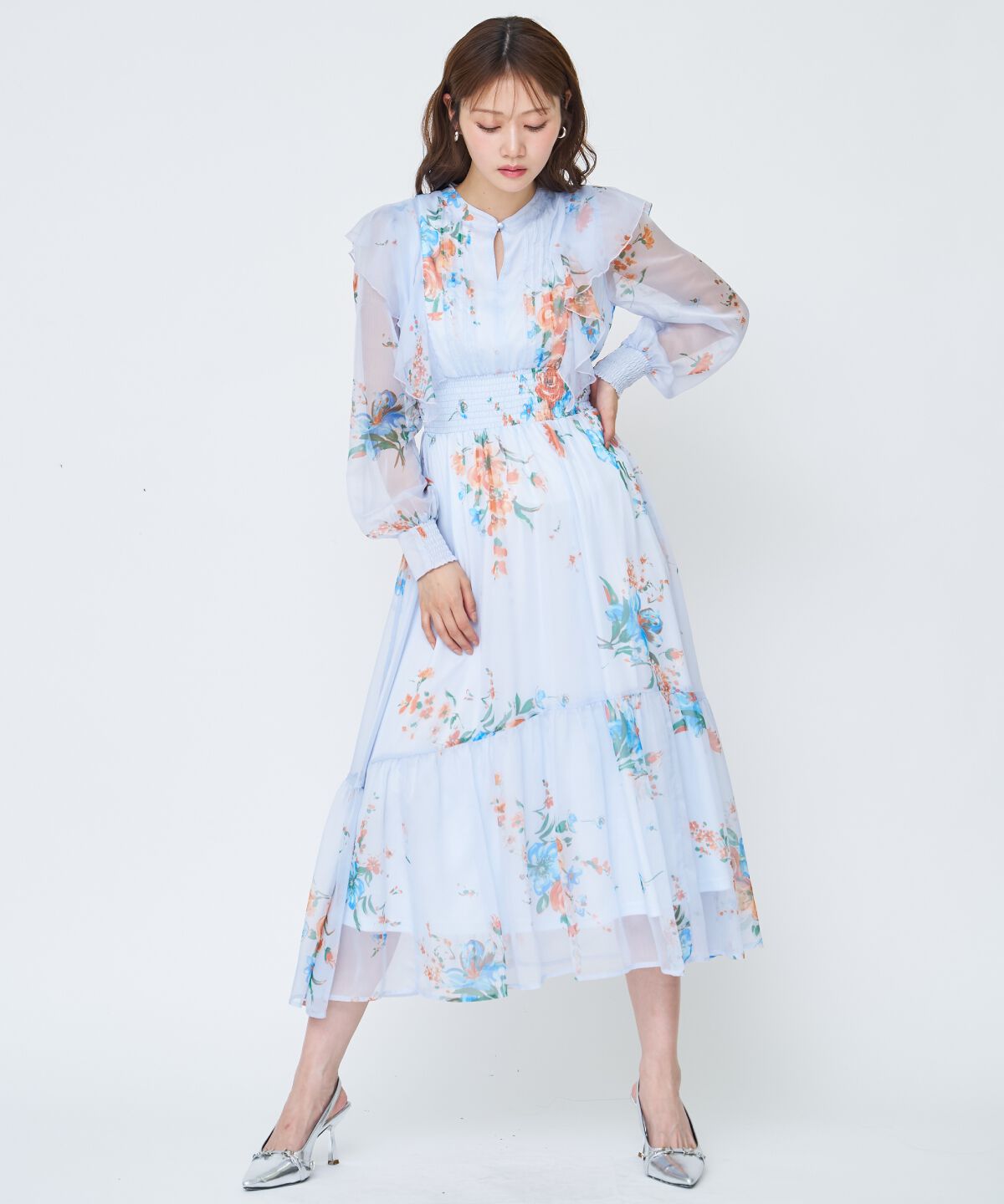 アンドクチュール「フラワープリントタックワンピース」|ワンピース|